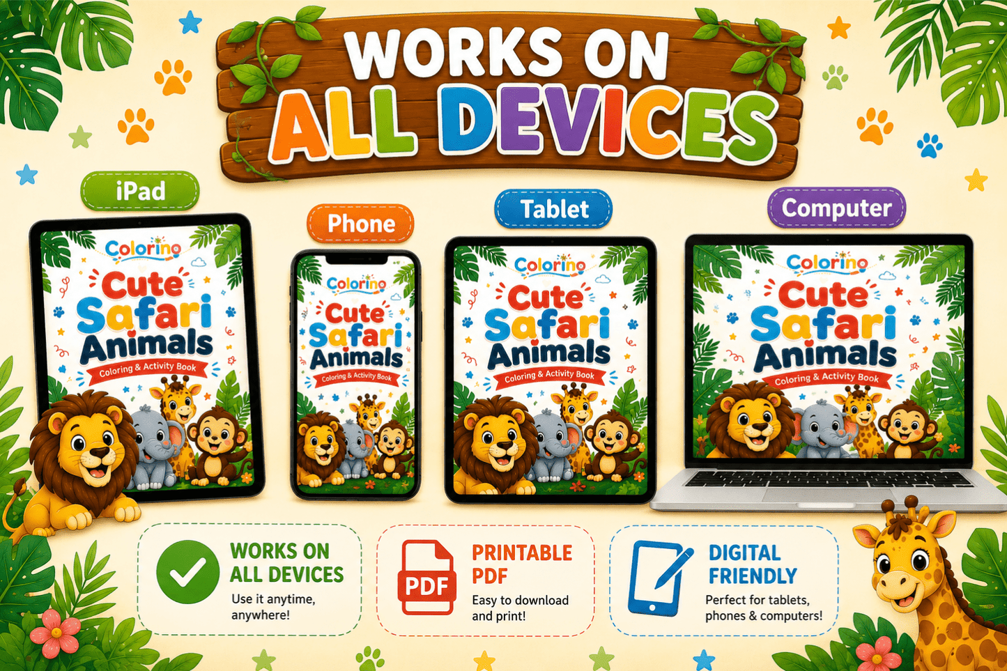 Replace meaningless screen time with fun safari adventures that spark Creativity & Focus - Colorino