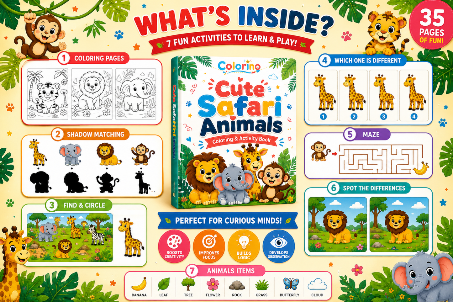 Replace meaningless screen time with fun safari adventures that spark Creativity & Focus - Colorino
