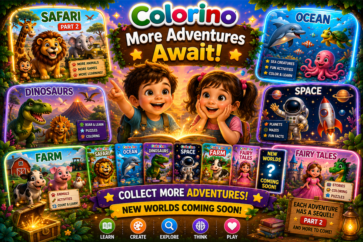 Replace meaningless screen time with fun safari adventures that spark Creativity & Focus - Colorino