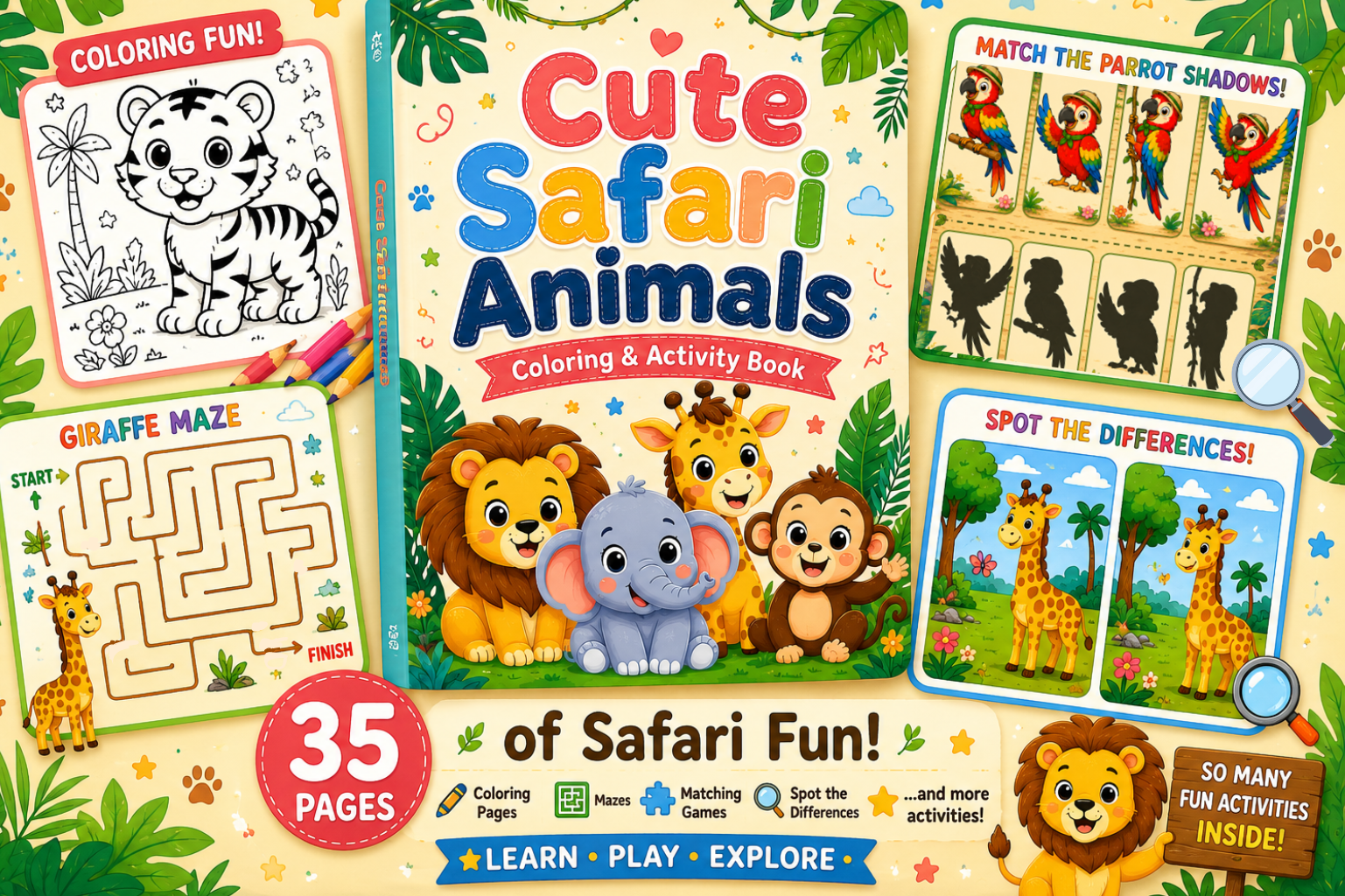 Replace meaningless screen time with fun safari adventures that spark Creativity & Focus - Colorino